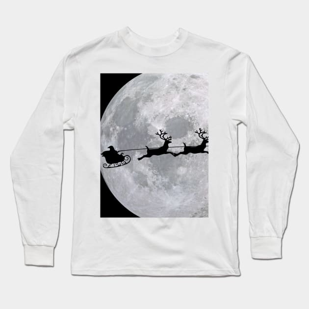 Santa and his sleigh flying across the moon at Christmas time! Long Sleeve T-Shirt by mazdesigns